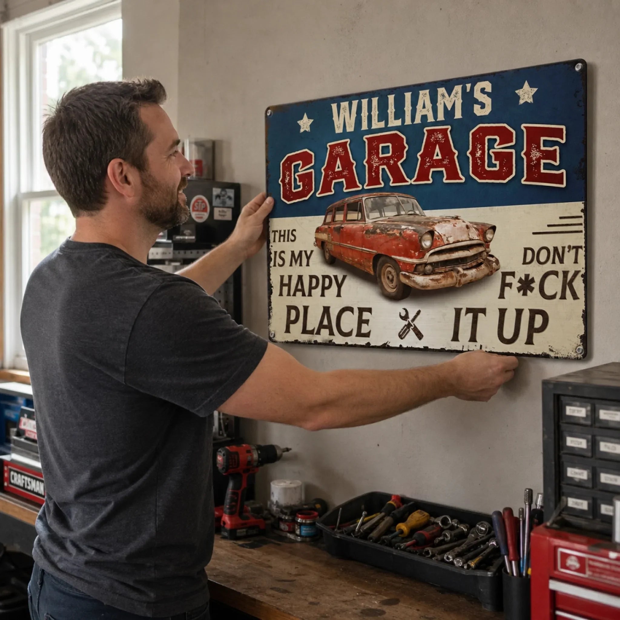 Custom Photo Home Decor Metal Sign - Personalized Birthday Gifts For Men, Man Cave, Dad, Grandpa - Garage Therapy