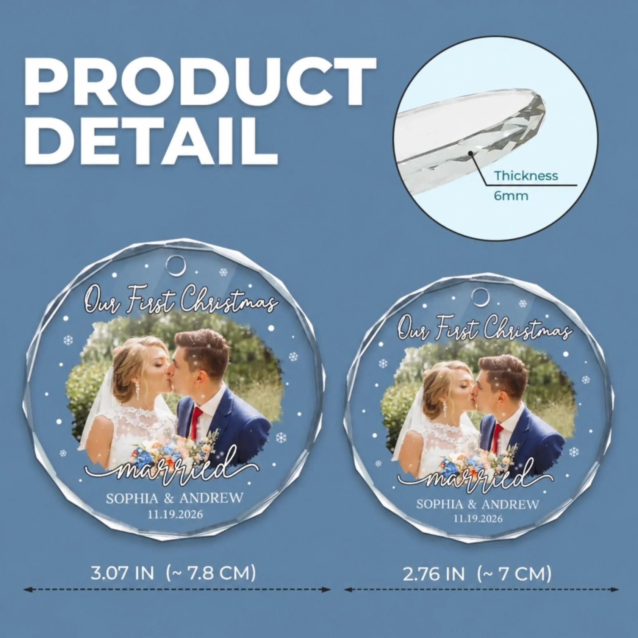 Custom Photo Our First Christmas As Mr & Mrs - Couple Personalized Custom Circle Glass Ornament - Christmas Gift For Husband Wife, Anniversary, First Christmas