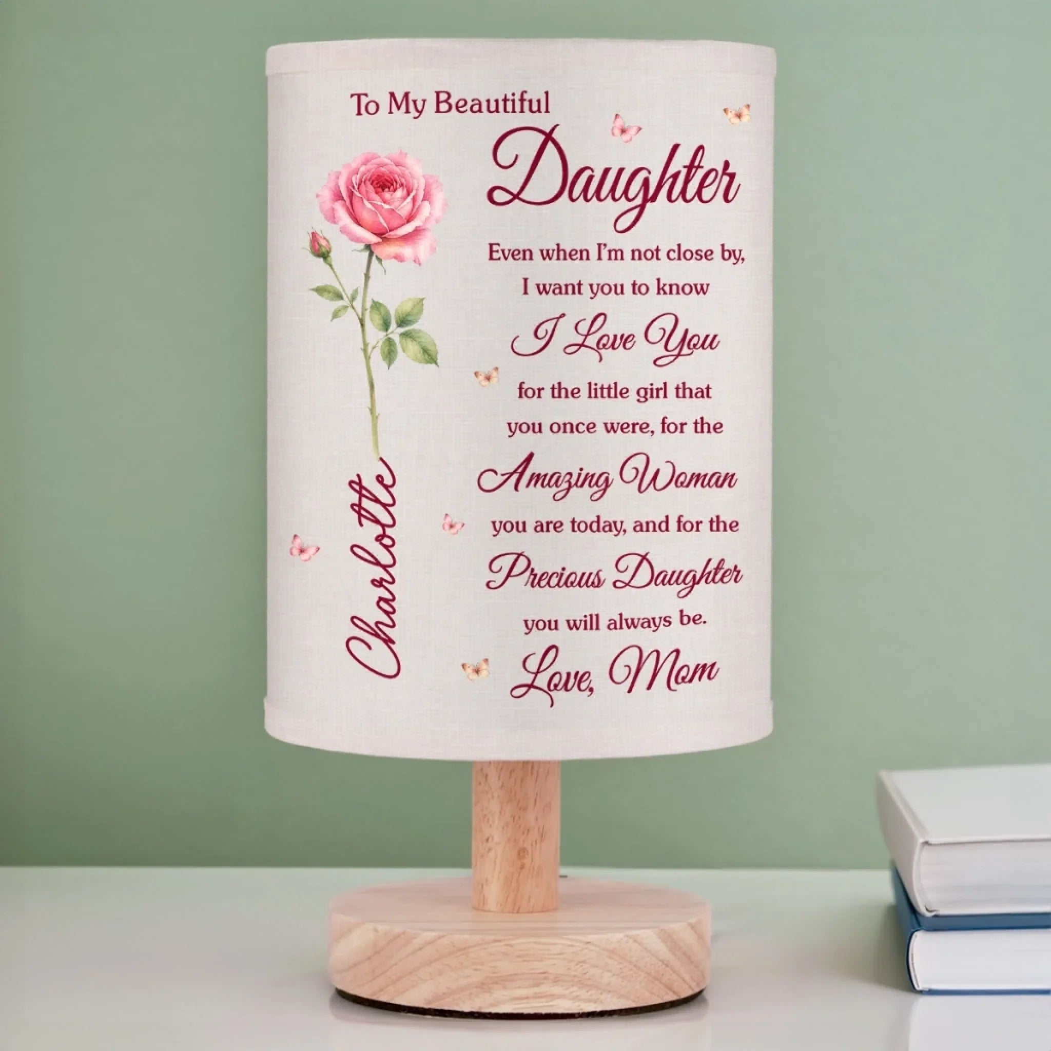 Custom Linen Bedside Table Lamp - Personalized Birthday Gifts For Daughter - Always Close To Your Heart
