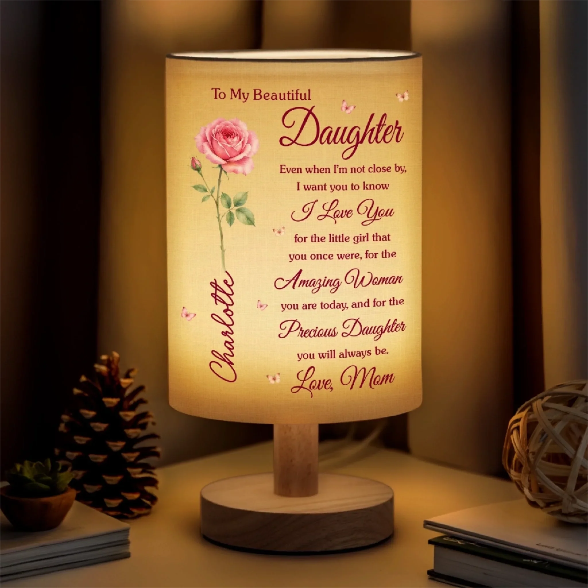 Custom Linen Bedside Table Lamp - Personalized Birthday Gifts For Daughter - Always Close To Your Heart