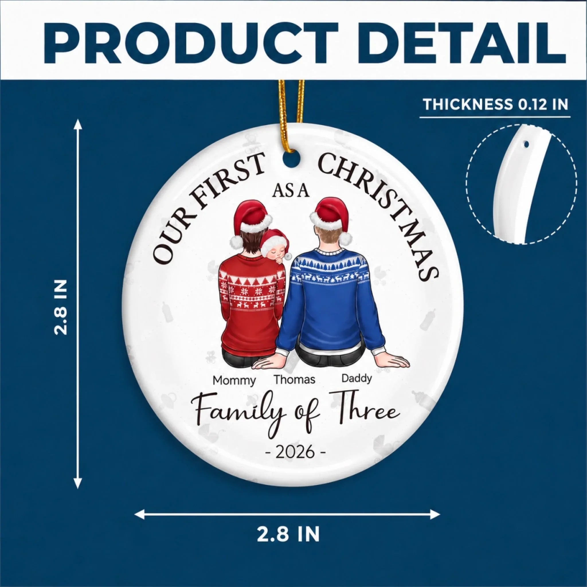 Our First Christmas As A Family - Family Personalized Custom Ornament - Ceramic Round Shaped - Christmas Gift For Family Members, Baby Kids, Newborn Baby, First Christmas