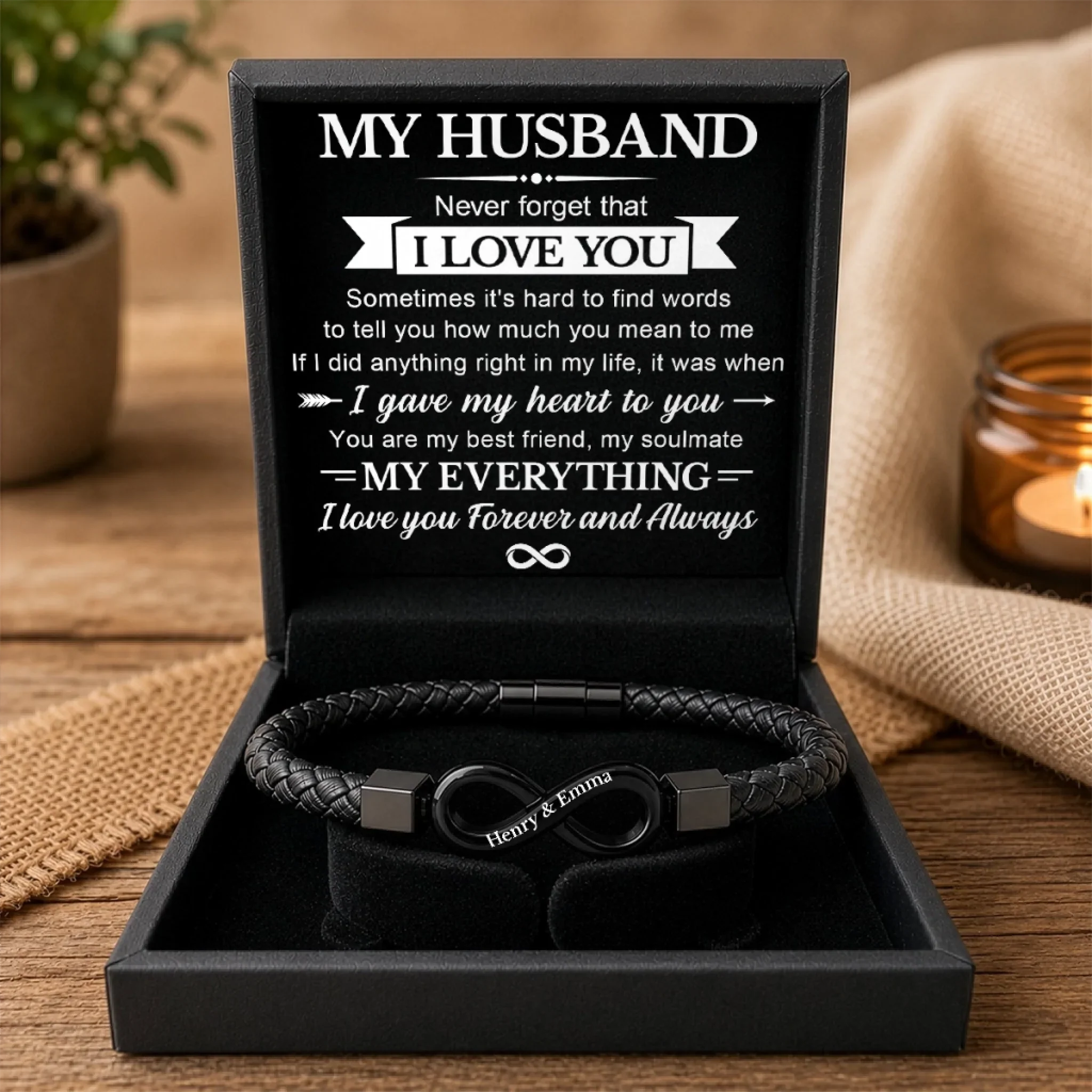 Custom Infinity Bracelet - Personalized Anniversary Wedding Gifts For Husband And Wife, Him And Her - Locked In Forever
