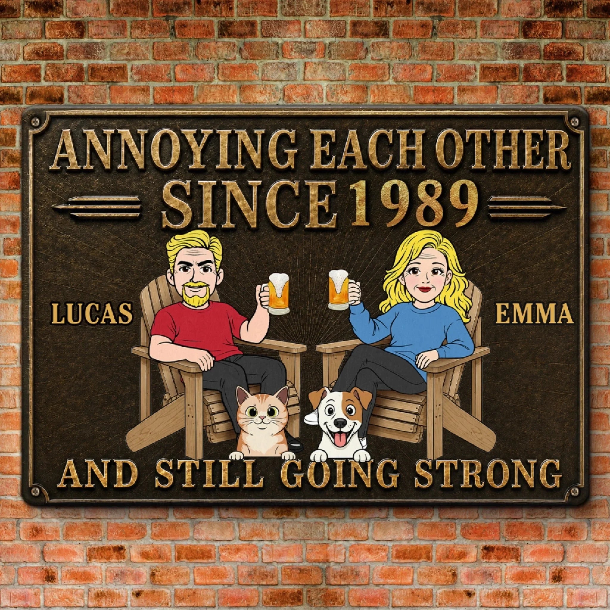 Custom Home Decor Metal Sign - Personalized Anniversary Wedding Camping Gifts For Campers, Husband And Wife, Dog Cat Lovers - Cheers To Annoying You Forever
