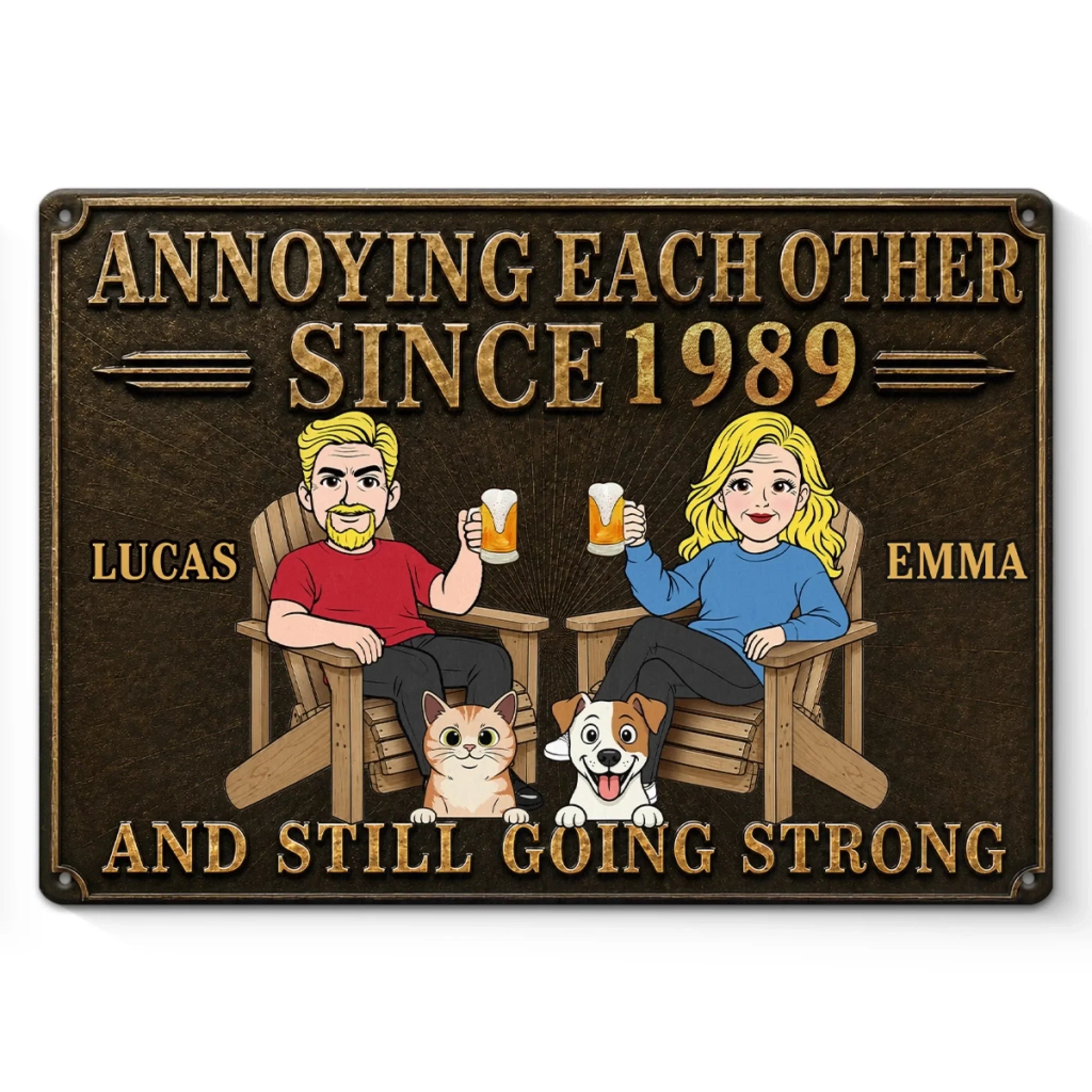 Custom Home Decor Metal Sign - Personalized Anniversary Wedding Camping Gifts For Campers, Husband And Wife, Dog Cat Lovers - Cheers To Annoying You Forever