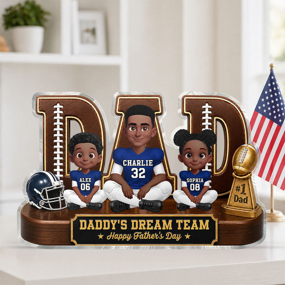 American Legend Football Family Daddy's Dream Team - Personalized Acrylic Block Plaque - Gift For Dad, Husband