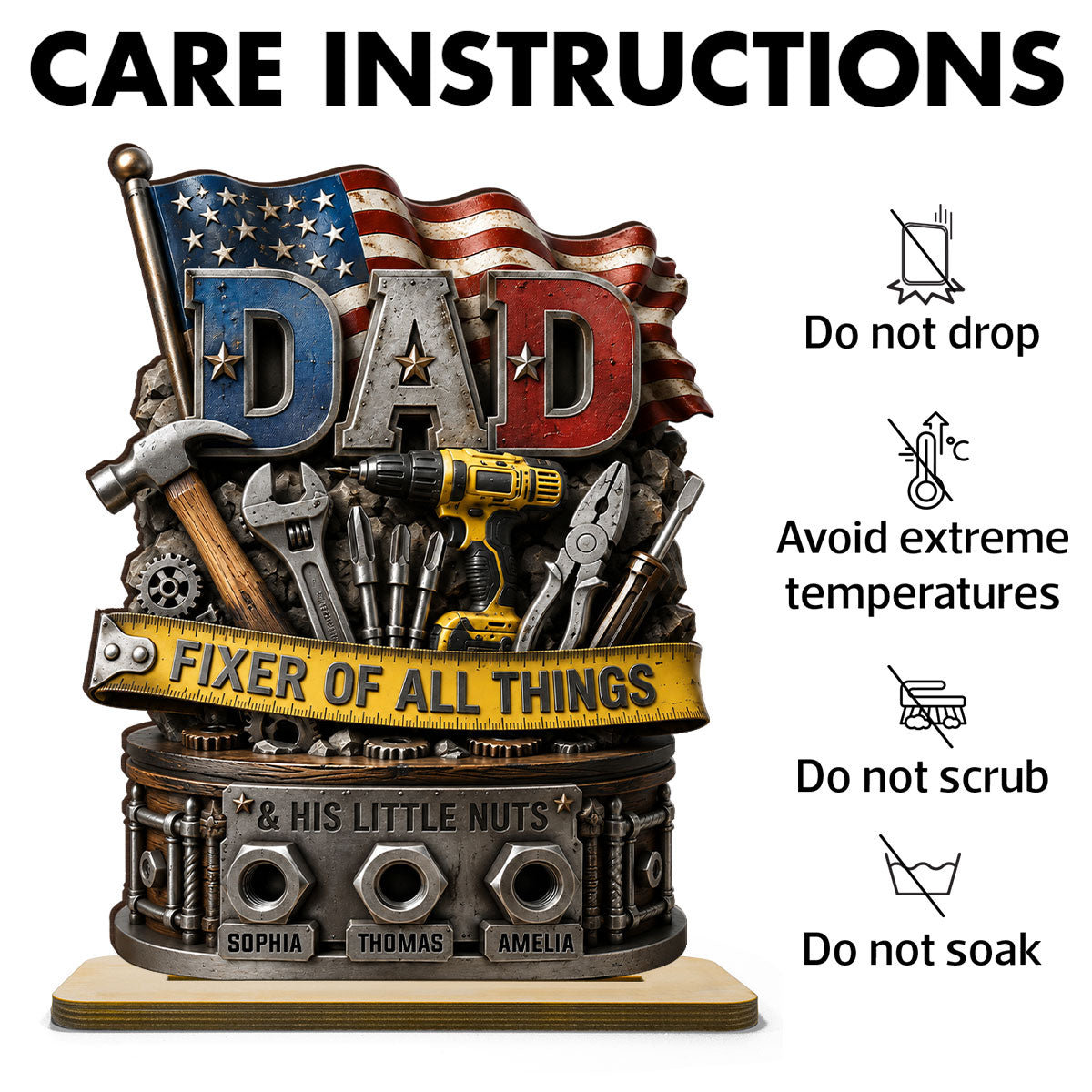 Dad Fixer of All Things Master Handyman- Personalized 2-Layered Wooden Plaque - Gift for Dad, Husband
