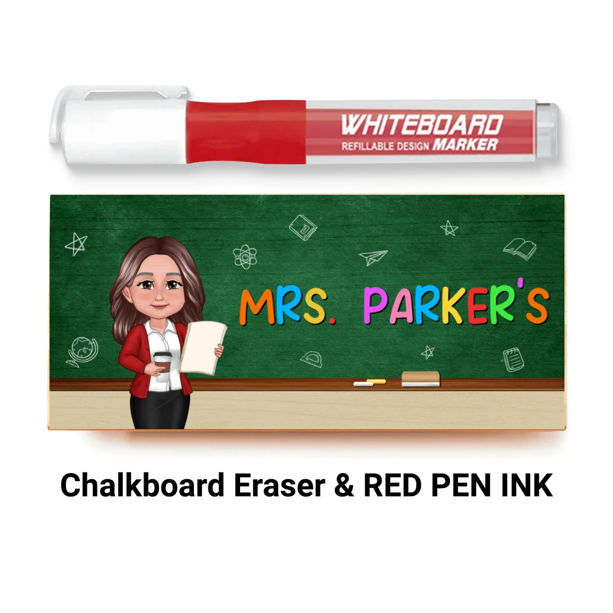 Doll Teacher Green Board Personalized Chalkboard/Whiteboard Eraser with Marker, Teacher Appreciation Gift, Back To School Gift