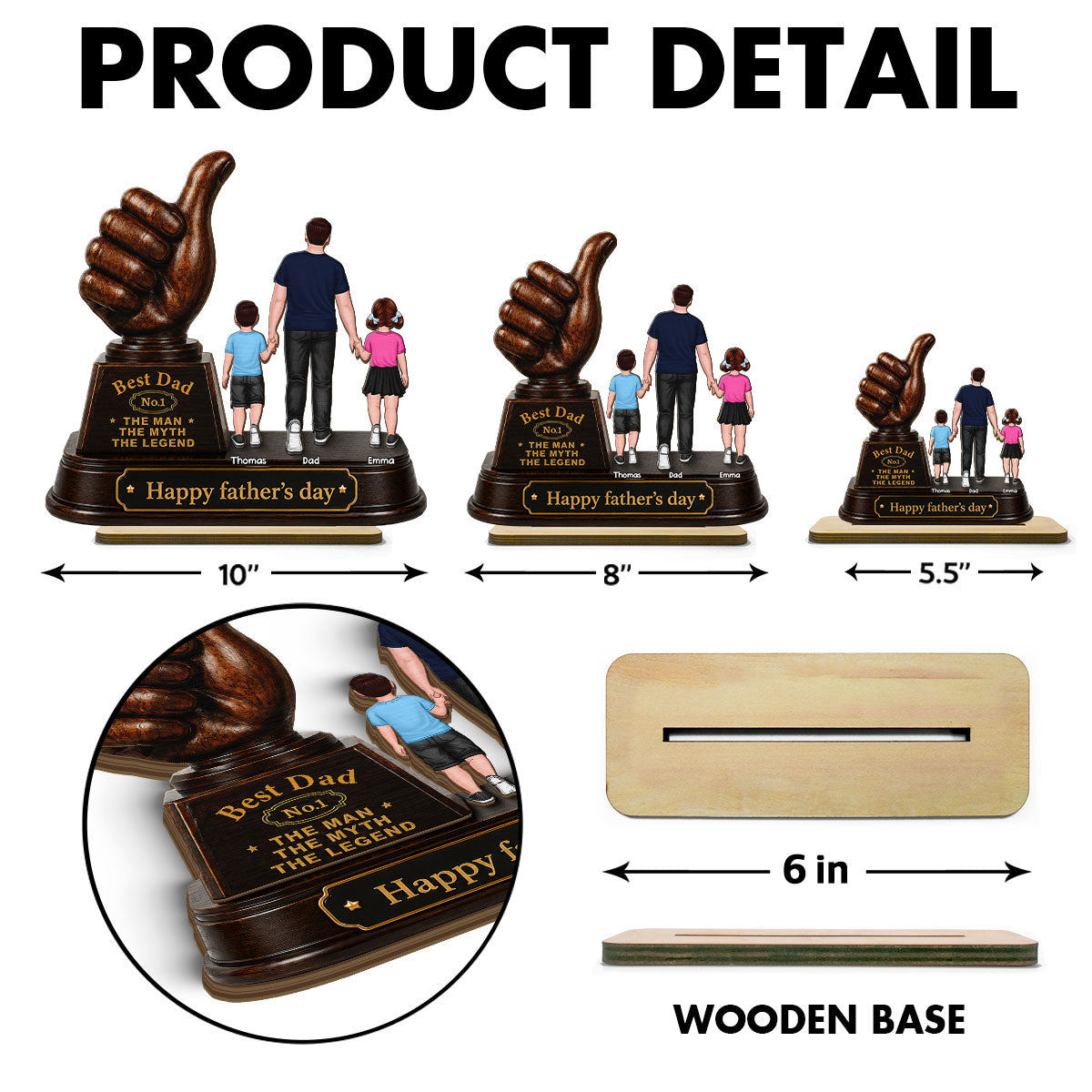 No. 1 Dad Grandpa Trophy - Personalized 2-Layered Wooden Plaque - Gift for Dad, Husband