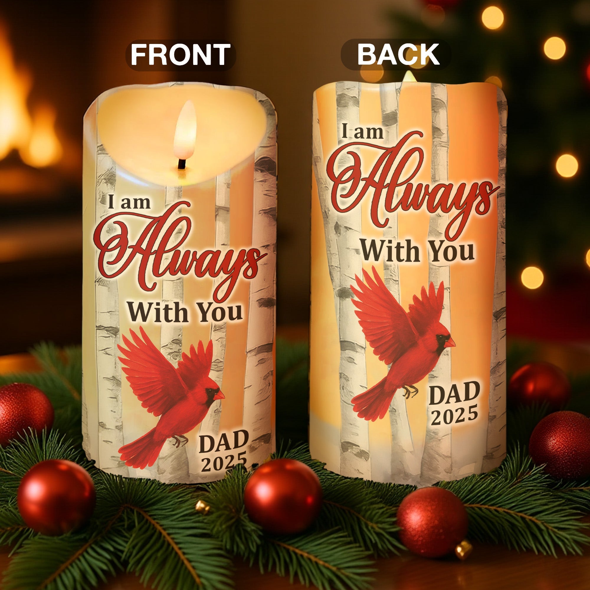 Birch Tree Cardinals I Am Always With You Memorial - Personalized LED Candle