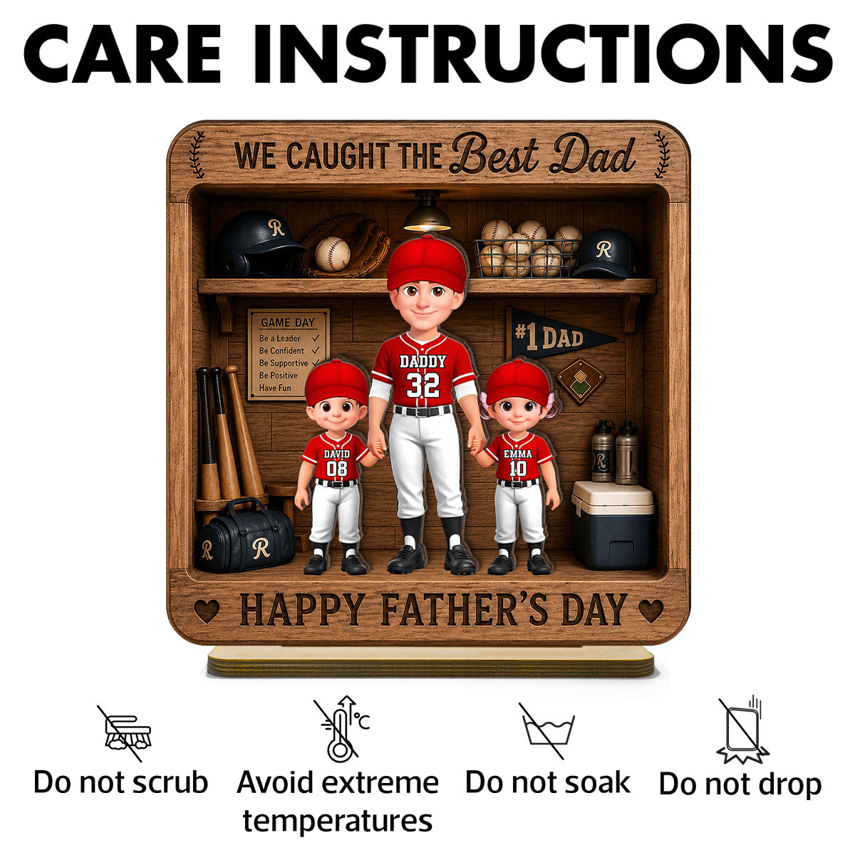 Baseball Dad & Kids Locker Room - Personalized 2-Layered Wooden Plaque - Gift For Dad, Husband