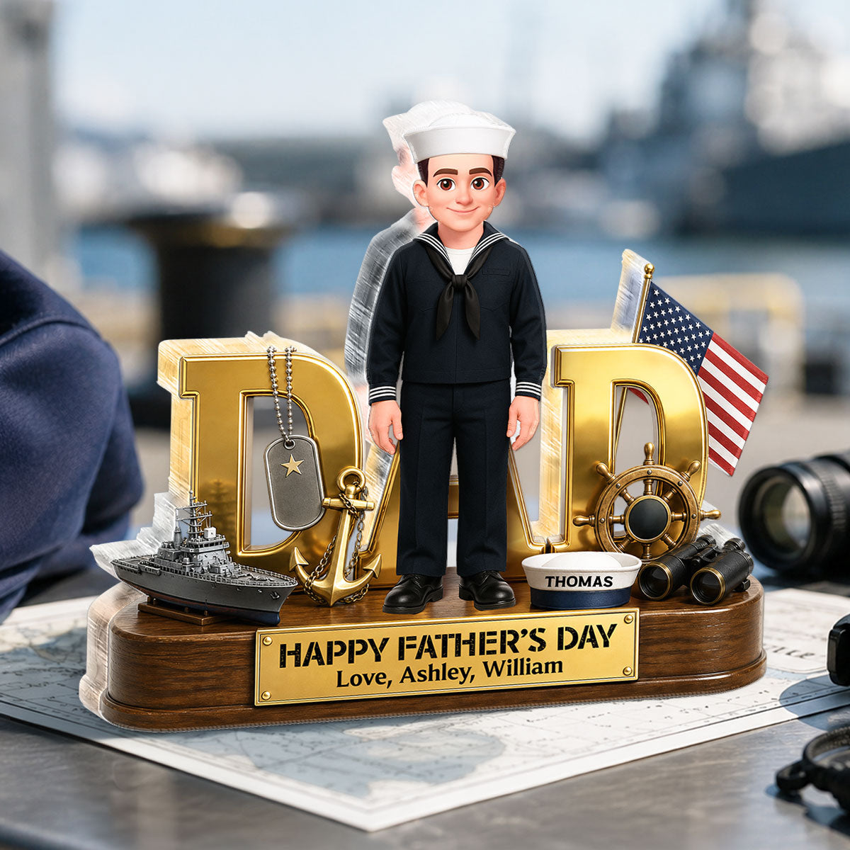 Proud American Navy Dad You Are Our Hero - Personalized Acrylic Block Plaque - Gift For Dad