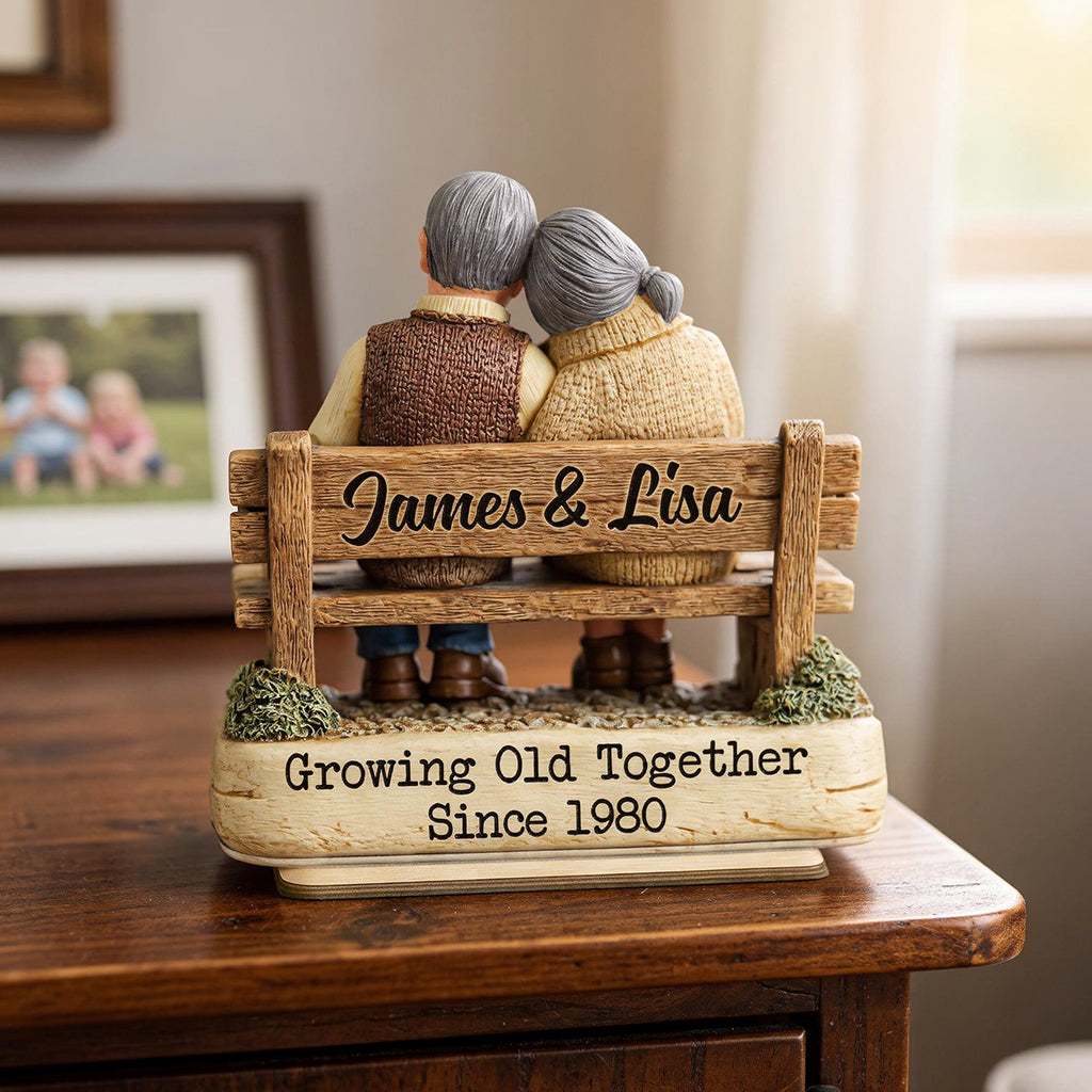 Growing Old Together Couple - Personalized Standing Wooden Plaque - Gift for Couple