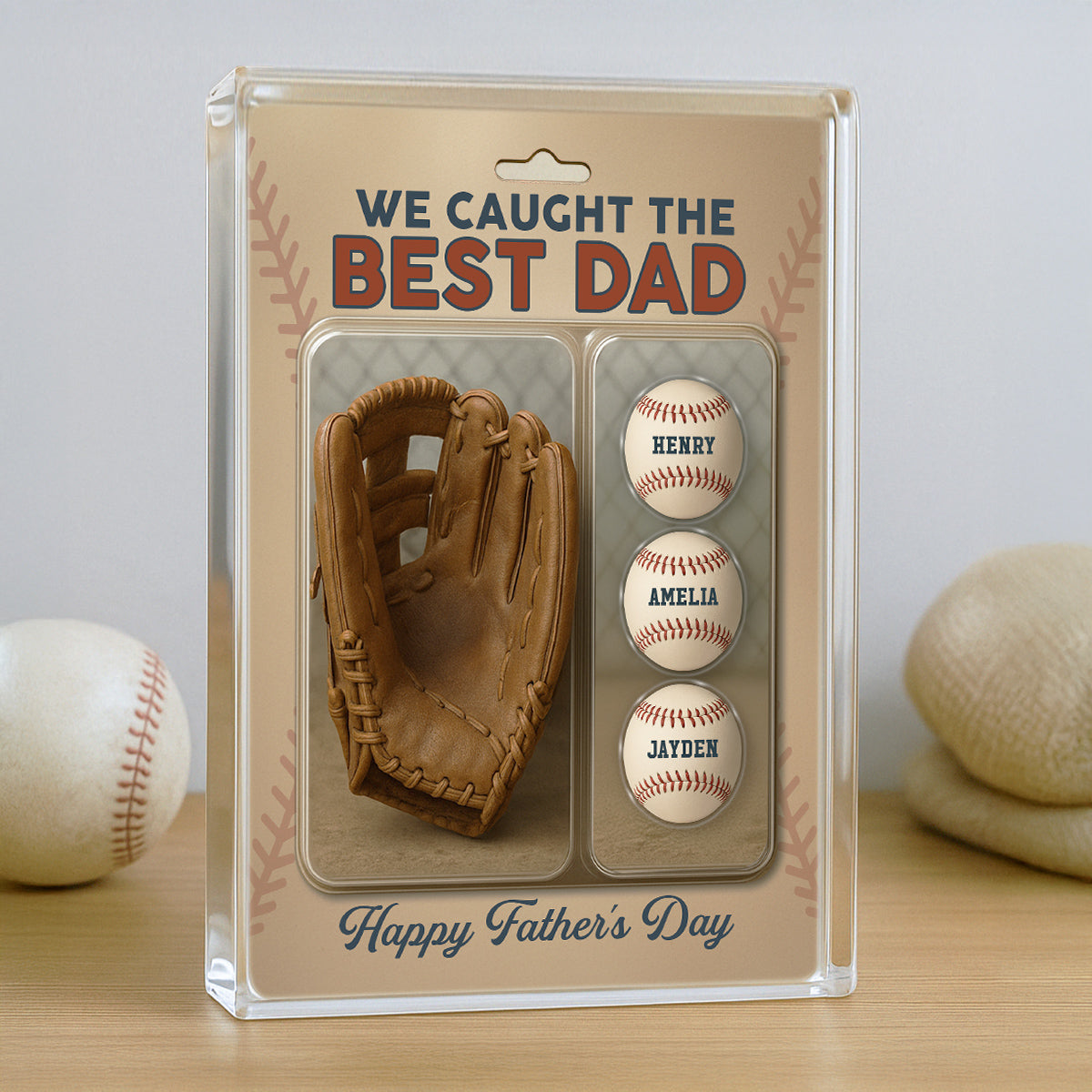 We Caught The Best Dad Grandpa Baseball & Glove Figures Style Personalized Acrylic Block Plaque, Perfect Gift for Dad, Gift for Husband