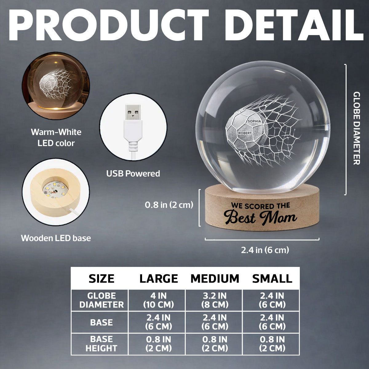 Puck Goal We Scored The Best Mom - Personalized Crystal Ball LED Night Light - Gift For Hockey Mom