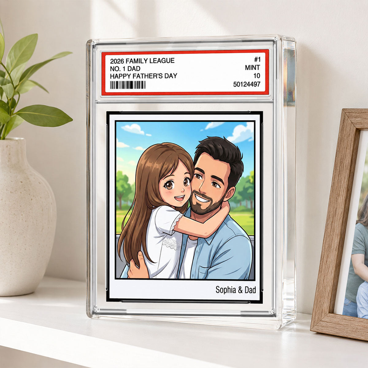 Vintage No. 1 Dad Trading Card Trading Card Cartoon Style - Personalized Acrylic Block Plaque - Gift For Dad, Husband