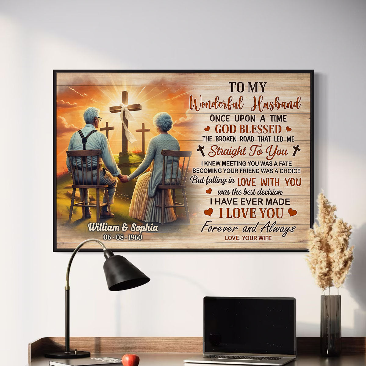 Cross God Gave Me You Old Couple Sitting Personalized Poster, Anniversary Gift For Him, Her, Husband, Wife