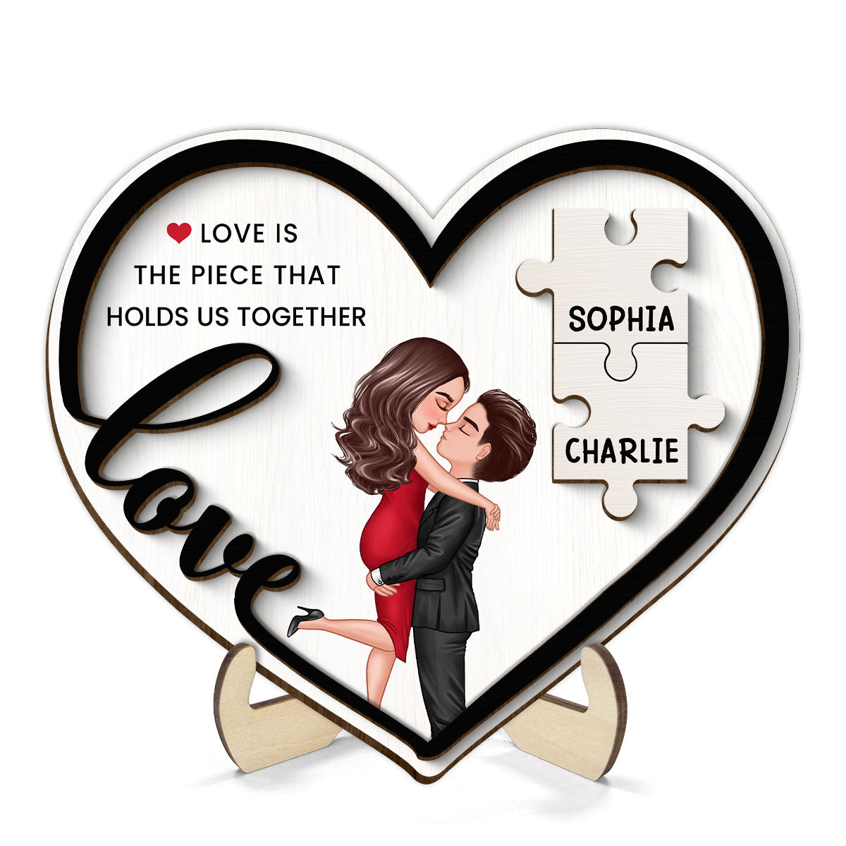 Love Piece Holds Us Together Couple Kissing Personalized 2-layer Wooden Plaque, Valentine‘s Day Gift For Him, For Her