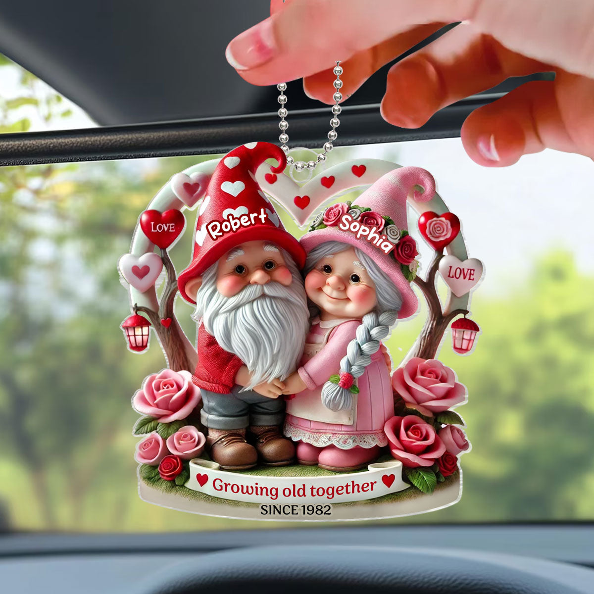 Gnome 3D Effect Old Couple Gift for him, Gift for her, Personalized Acrylic Car Hanger