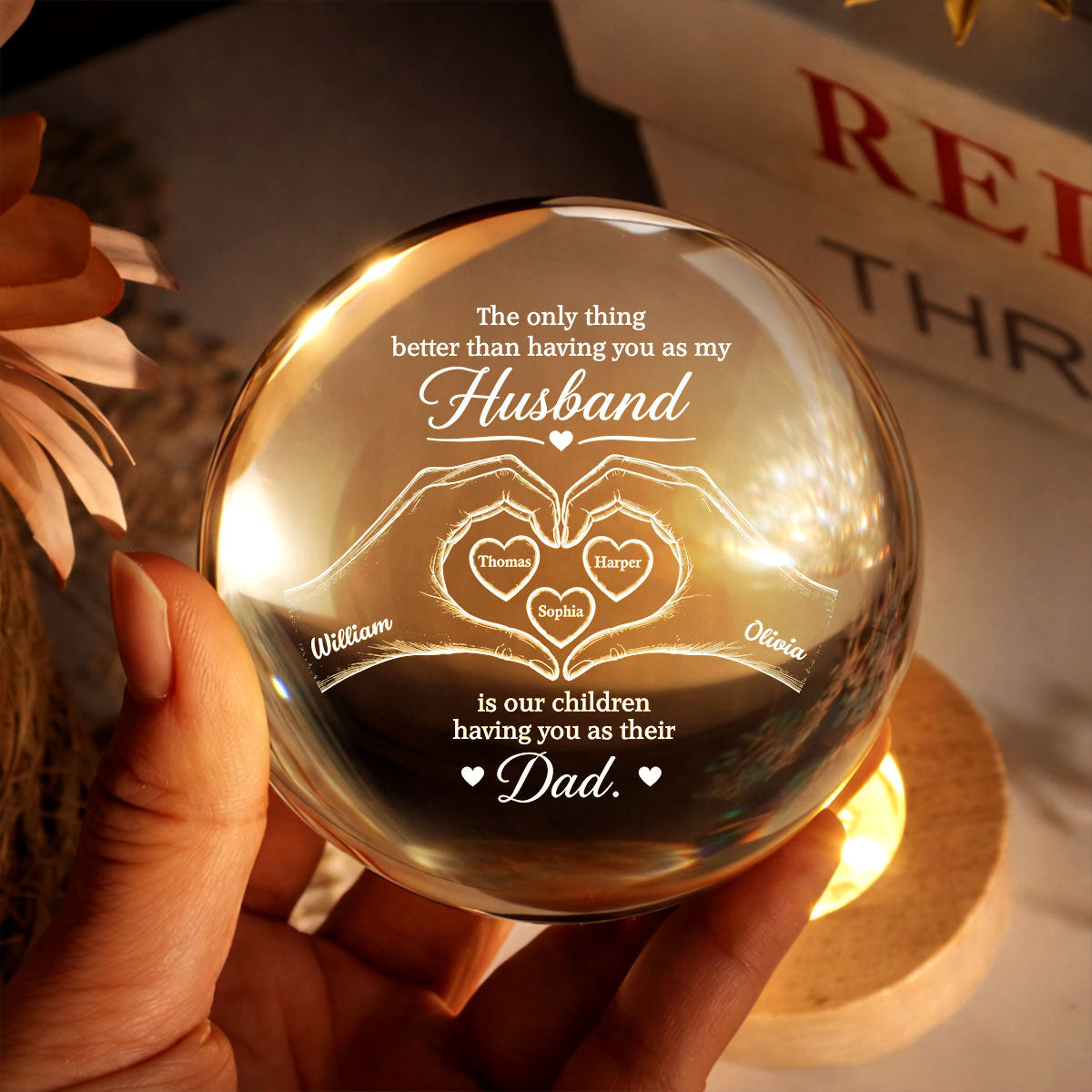 The Only Thing Having You As My Husband Hearts in Hands - Personalized Crystal Ball LED Night Light - Gift For Husband