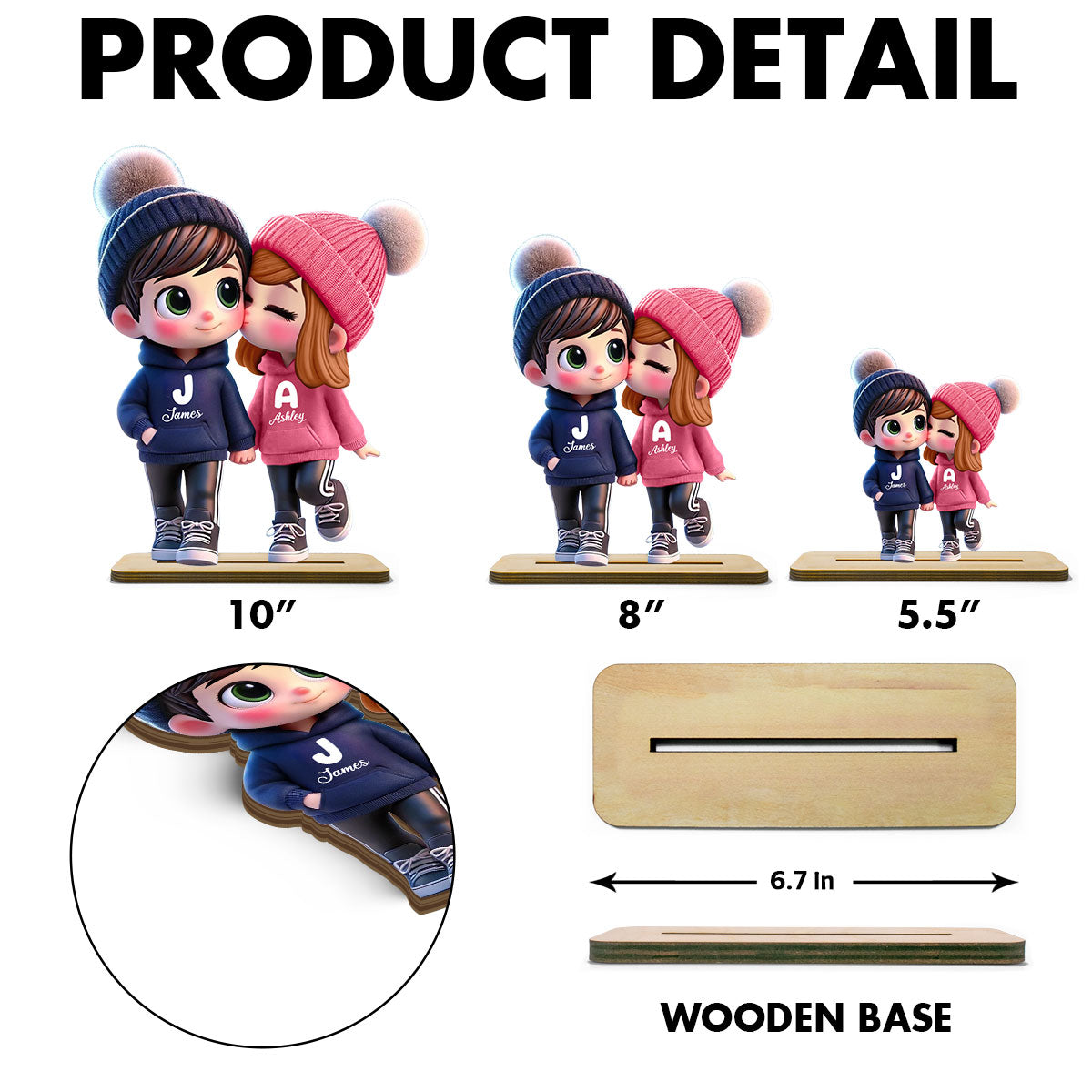 3D Effect Cute Cartoon Couple Walking Personalized Standing Wooden Plaque, Gift for Him, Gift for Her