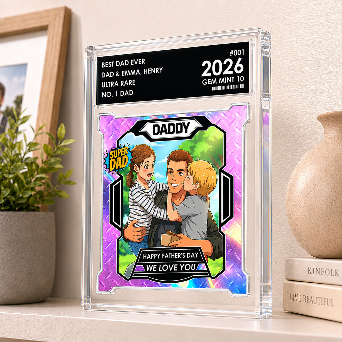 Dad Of The Year Trading Card Cartoon Style - Personalized Acrylic Block Plaque - Gift For Dad, Husband