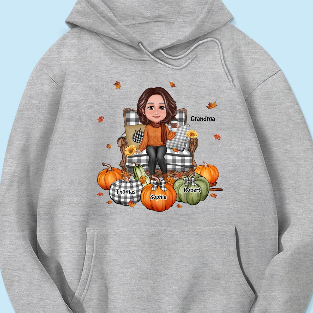 Grandma Sitting On Chair Pumpkins - Personalized Shirt - Gift For Grandma