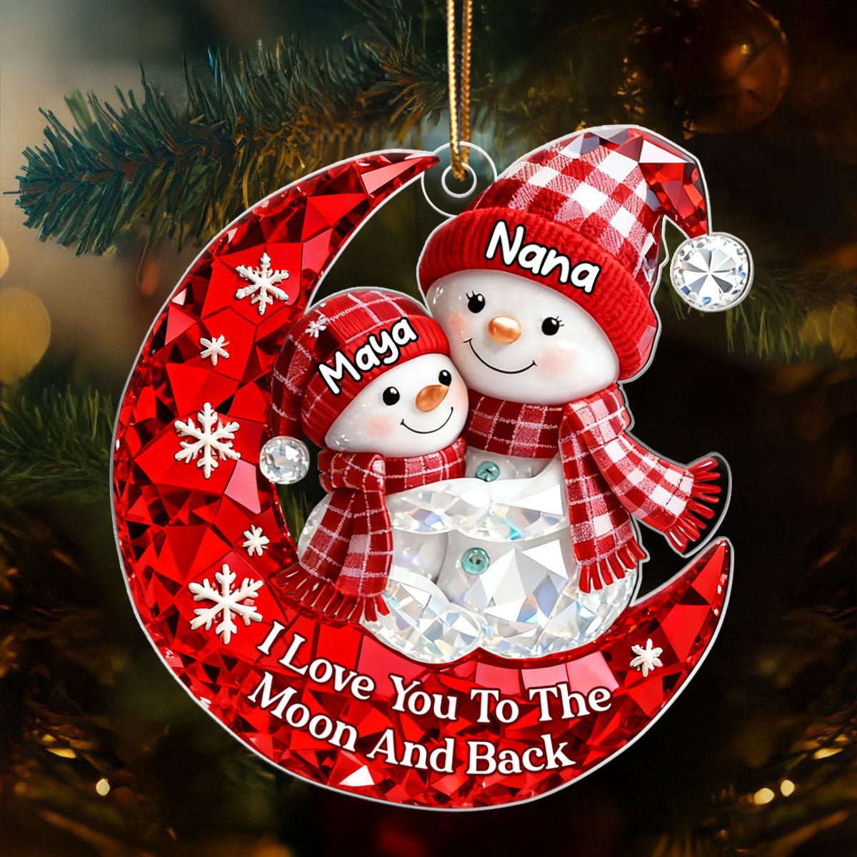 Love Grandkid to the Moon and Back 3D Crystal Effect - Personalized Acrylic Ornament - Christmas Gift for Grandma, Grandkids