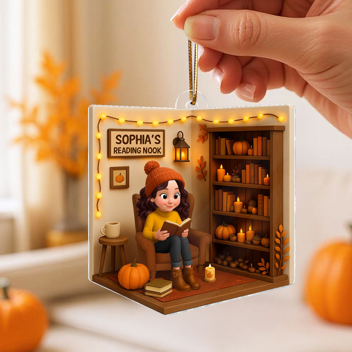Reading Nook Cozy Season Personalized 3D Effect Acrylic Ornament