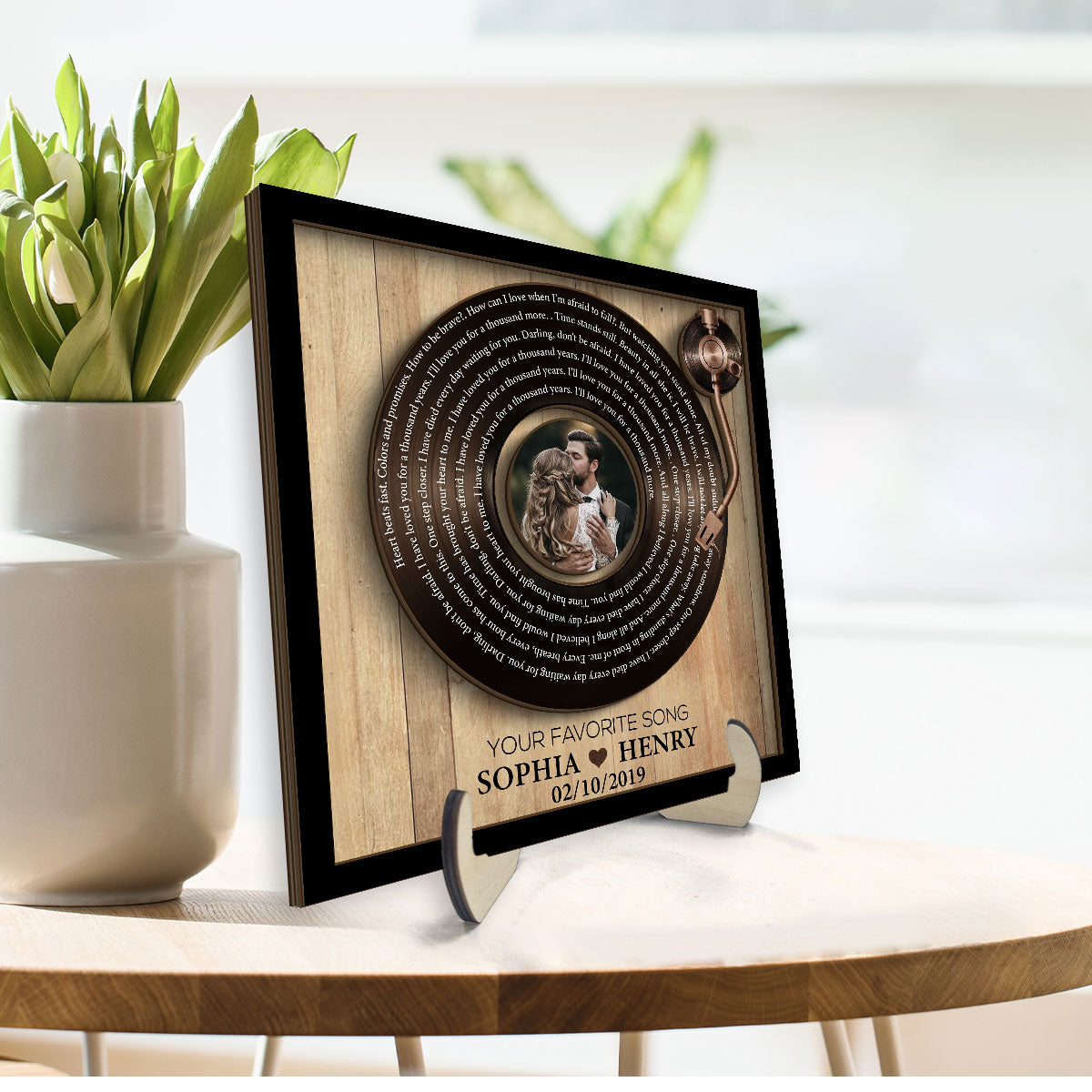Upload Photo Vinyl Record Custom Song Lyrics Personalized 2-Layer Wooden Plaque, Anniversary Wedding Gift For Her, For Him, For The Couple