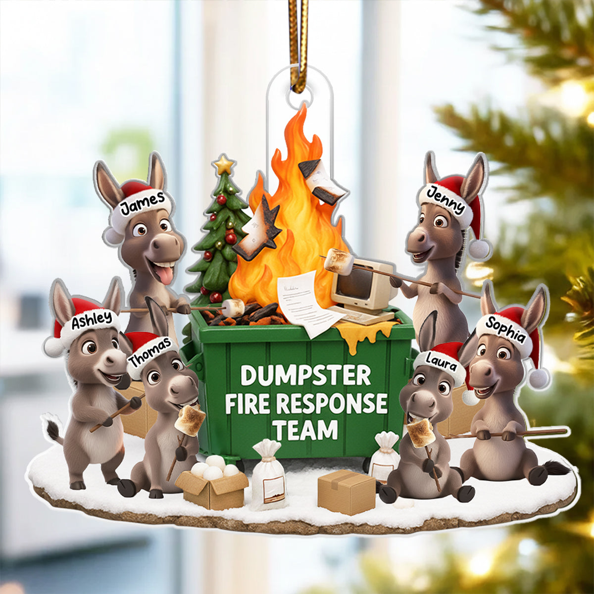 Funny Donkey Dumpster on Fire Response Team - Personalized Acrylic Ornament - Funny Holiday Gift for Coworkers