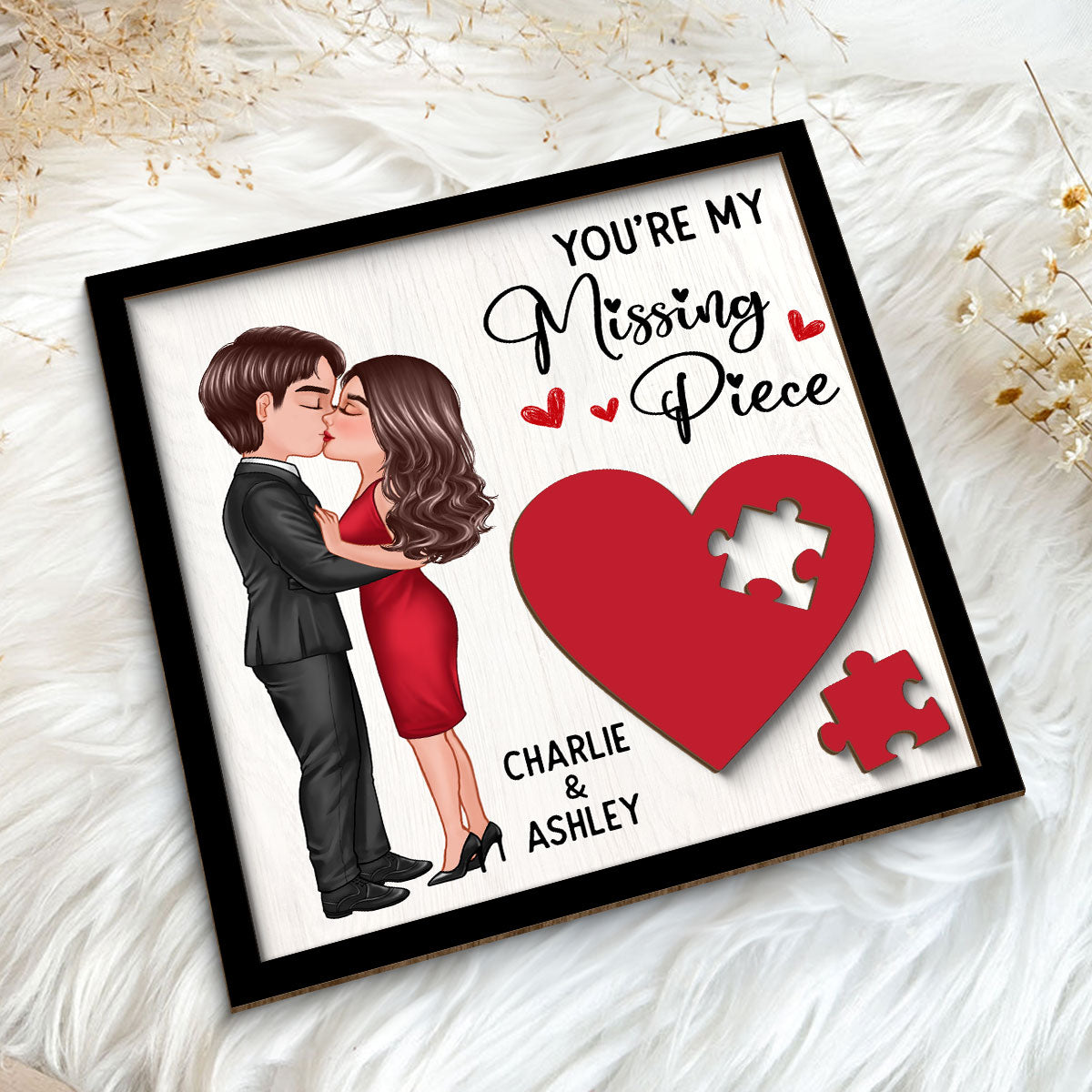 You're My Missing Piece Red Heart Gift For Him For Her Personalized 2-layer Wooden Plaque