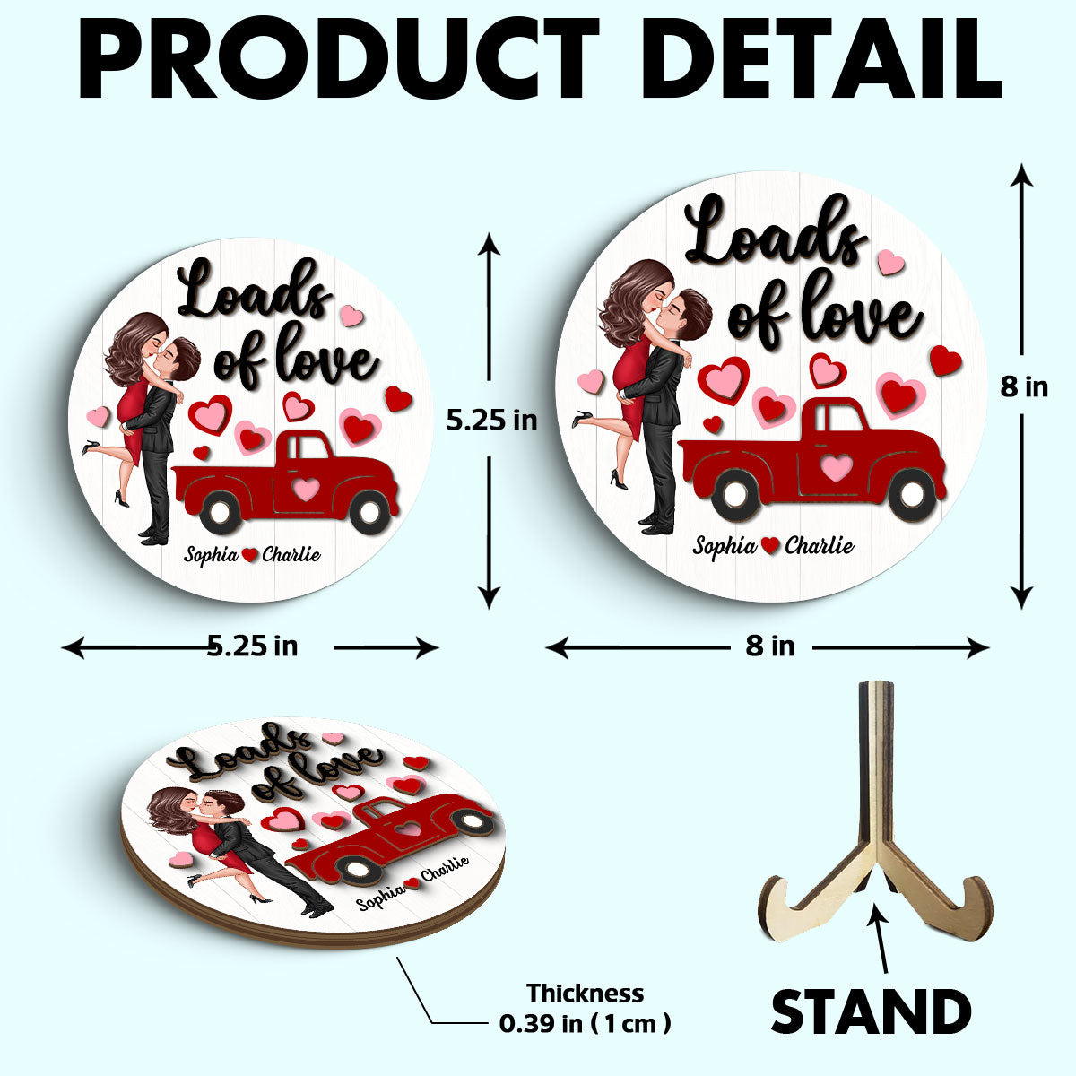 Couple Hugging Kissing Truck Loads Of Love Gift Personalized 2-layer Wooden Plaque