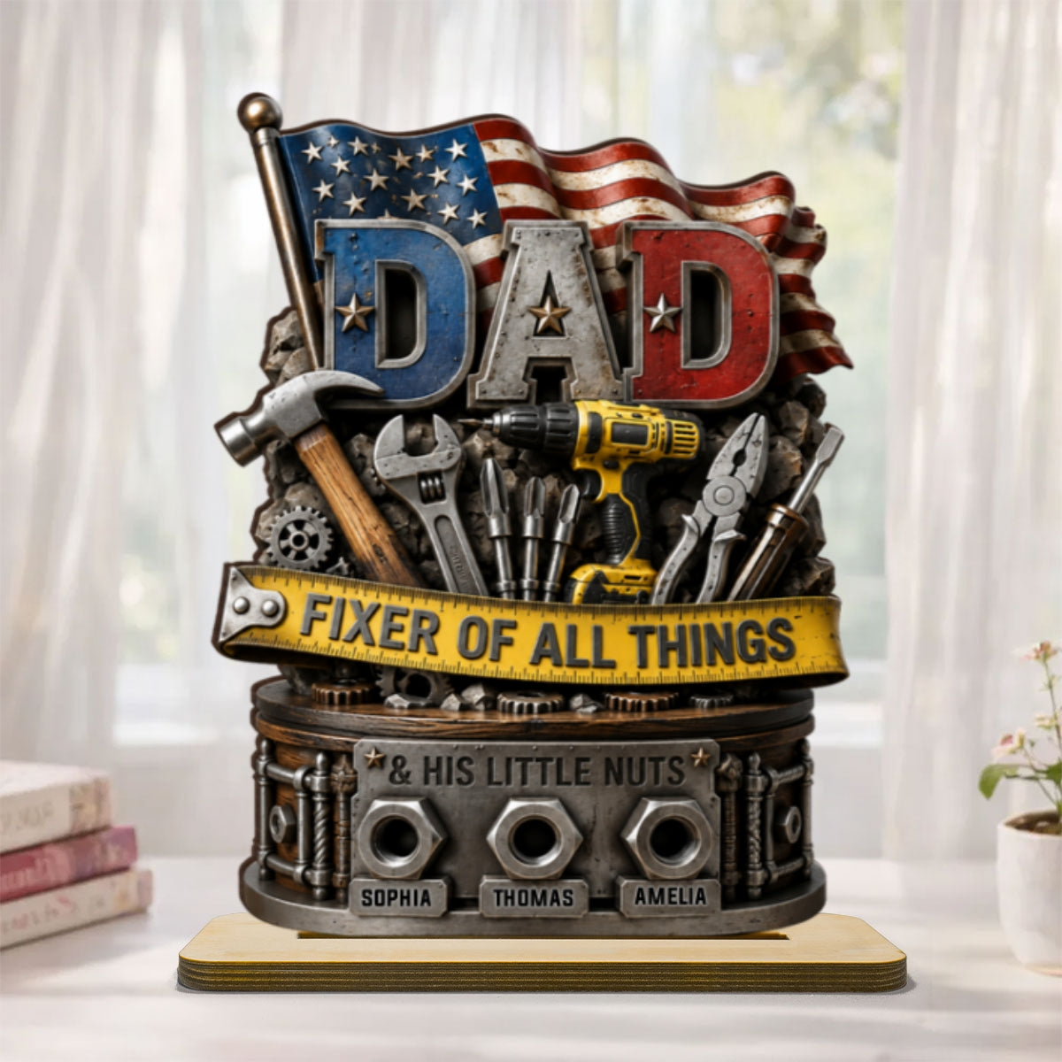 Dad Fixer of All Things Master Handyman- Personalized 2-Layered Wooden Plaque - Gift for Dad, Husband
