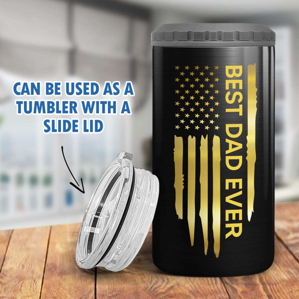 Best Dad Papa Grandpa Ever Fist Bumps Watercolor Nation Flag Gift For Husband Father Figures Personalized 4 In 1 Can Cooler