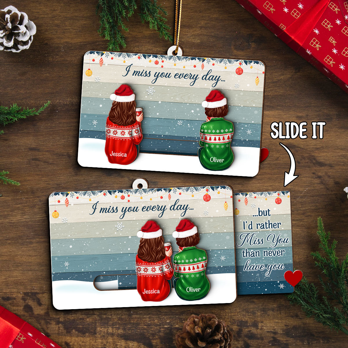 Hidden Message Besties Sisters Long Distance - Personalized Slider Ornament - Christmas Gift
