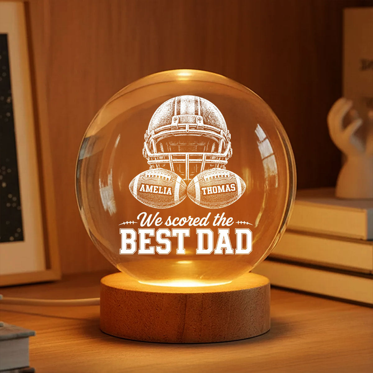 American Football We Scored The Best Dad - Personalized Crystal Ball LED Night Light - Gift For Dad, Football Lovers