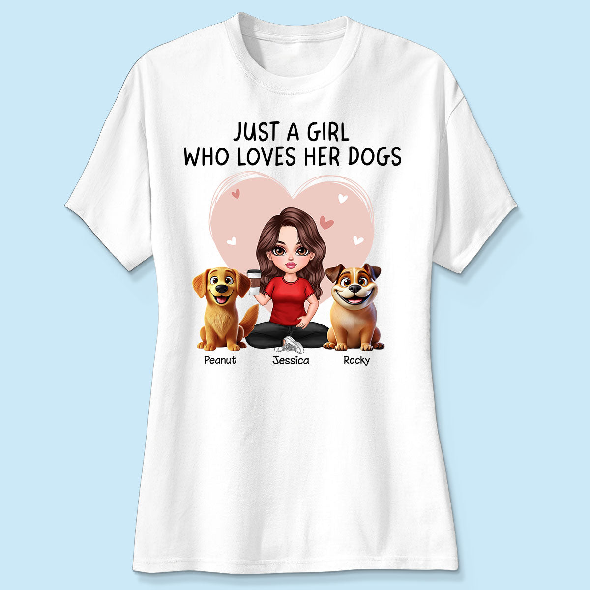 Just A Girl Who Loves Her Dogs Realistic Cartoon Dogs Personalized Shirt, Gift For Dog Lover