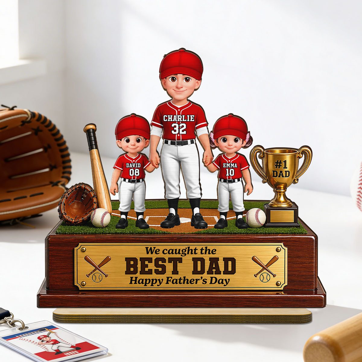 Baseball We Caught The Best Dad - Personalized 2-Layered Wooden Plaque - Gift For Dad