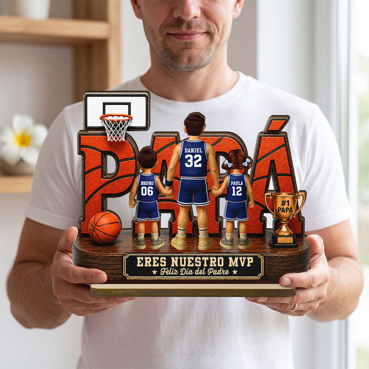 Leyenda Pap Basquetbolista, T Eres Nuestro MVP - Placa de Madera Personalizada de 2 Capas - Regalo del Da del Padre para Pap