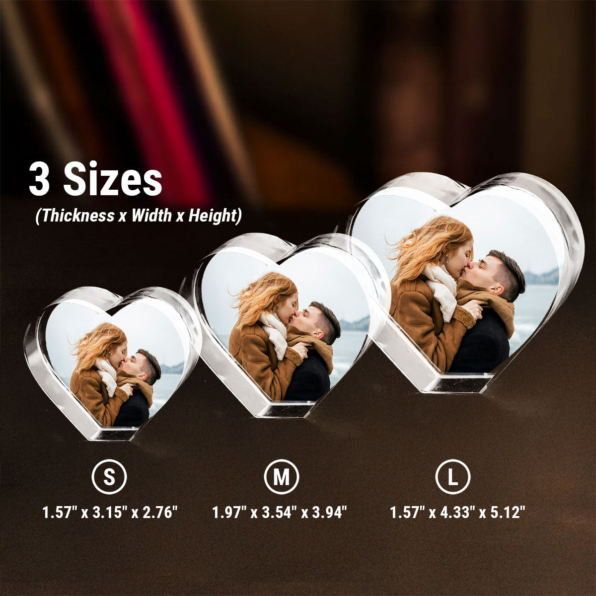 Personalized Photo Print Premium Crystal Heart Led, Created in a Moment, Treasured forever, gift for him, gift for her - Free Shipping included