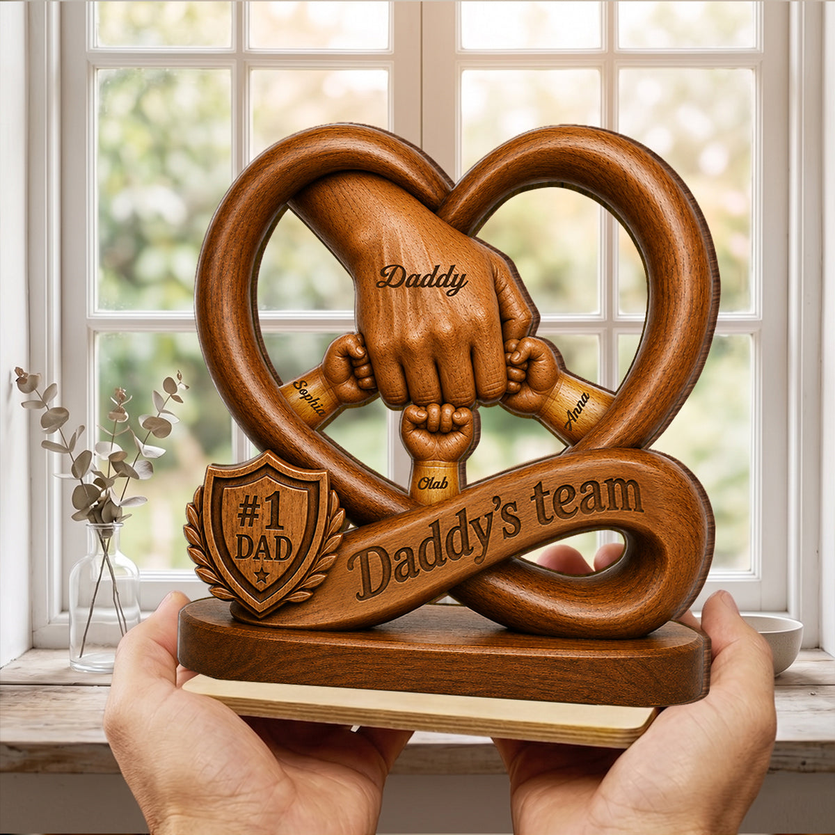 Daddy's Dream Team Fist Bump - Personalized 2-Layered Wooden Plaque - Gift for Dad, Husband