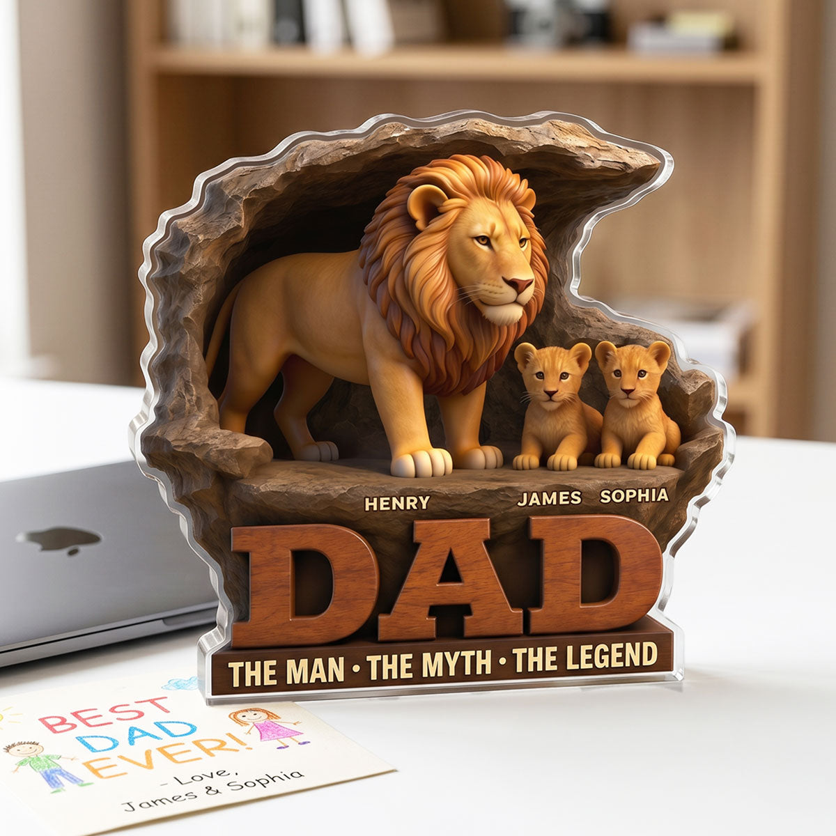 Lion Dad The Man The Myth The Legend - Personalized Acrylic Block Plaque - Cool Gift For Dad