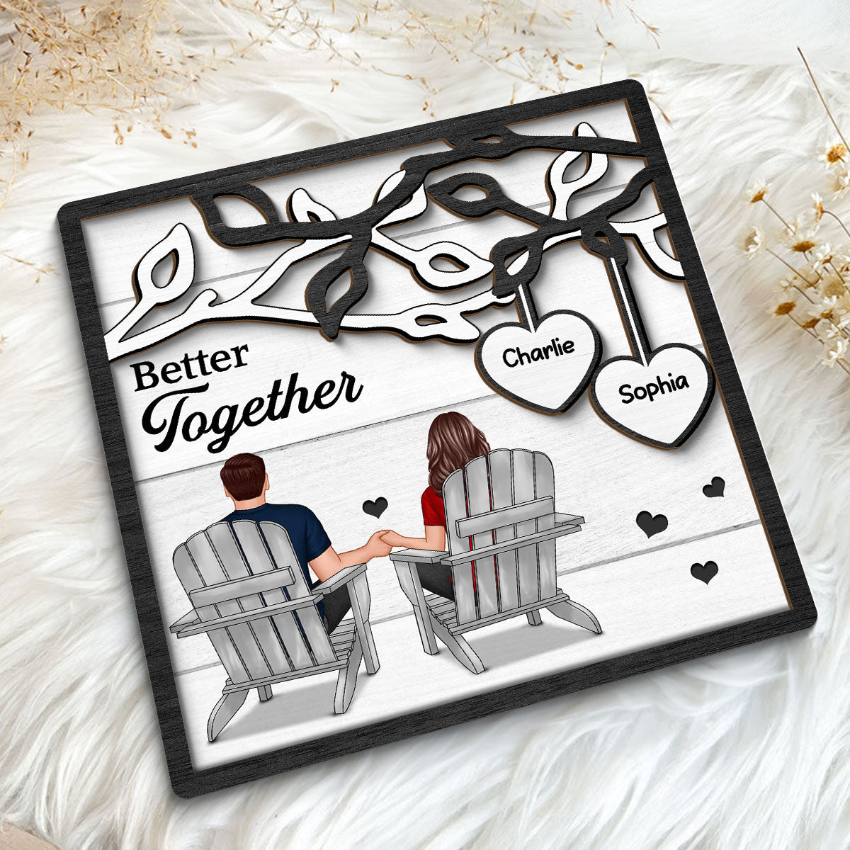 Couple Back View Sitting Under Tree Personalized 2-Layer Wooden Plaque, Valentine‘s Day Gift For Him, For Her