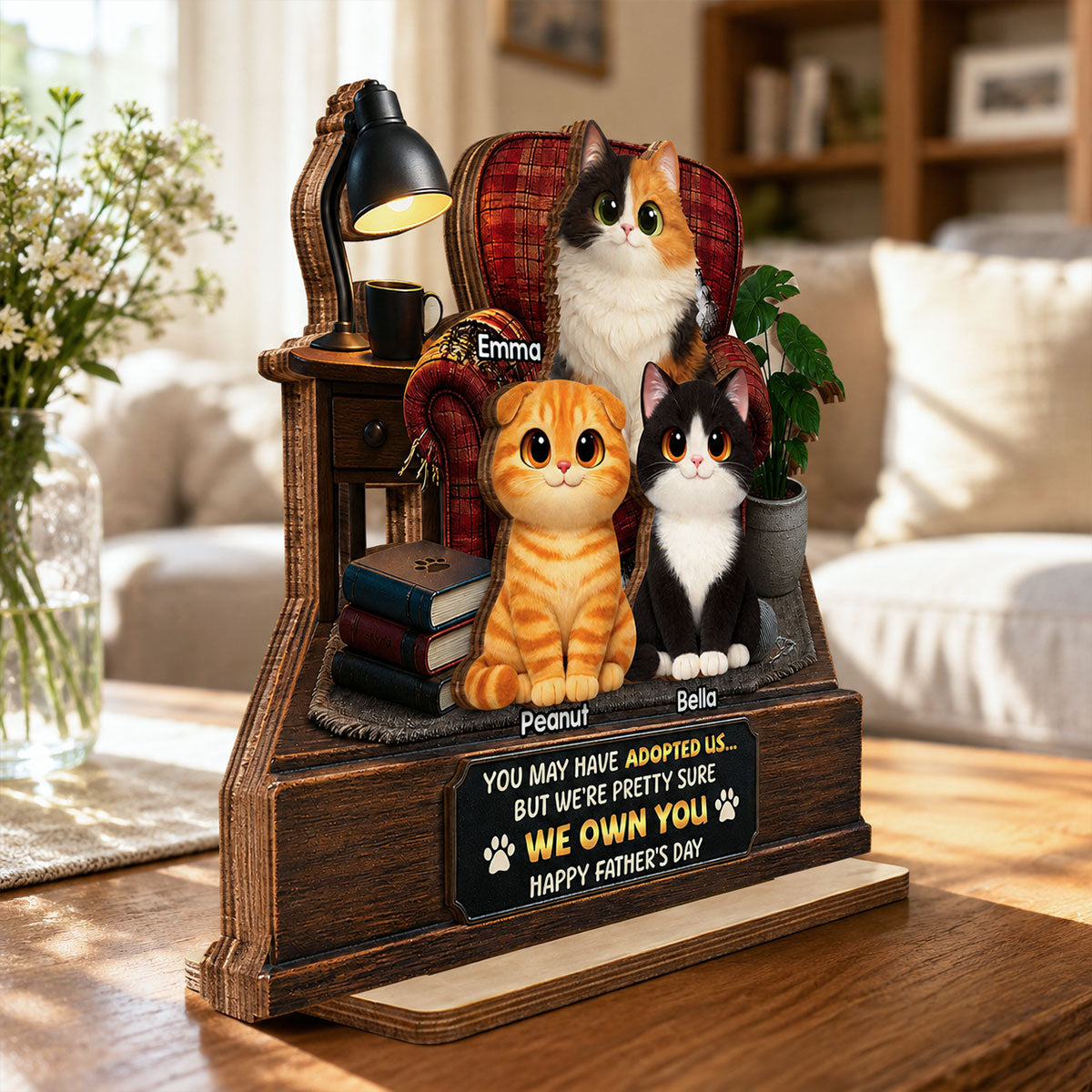 Pretty Sure We Own You - Personalized 2-Layered Wooden Plaque - Funny Gift for Cat Dad