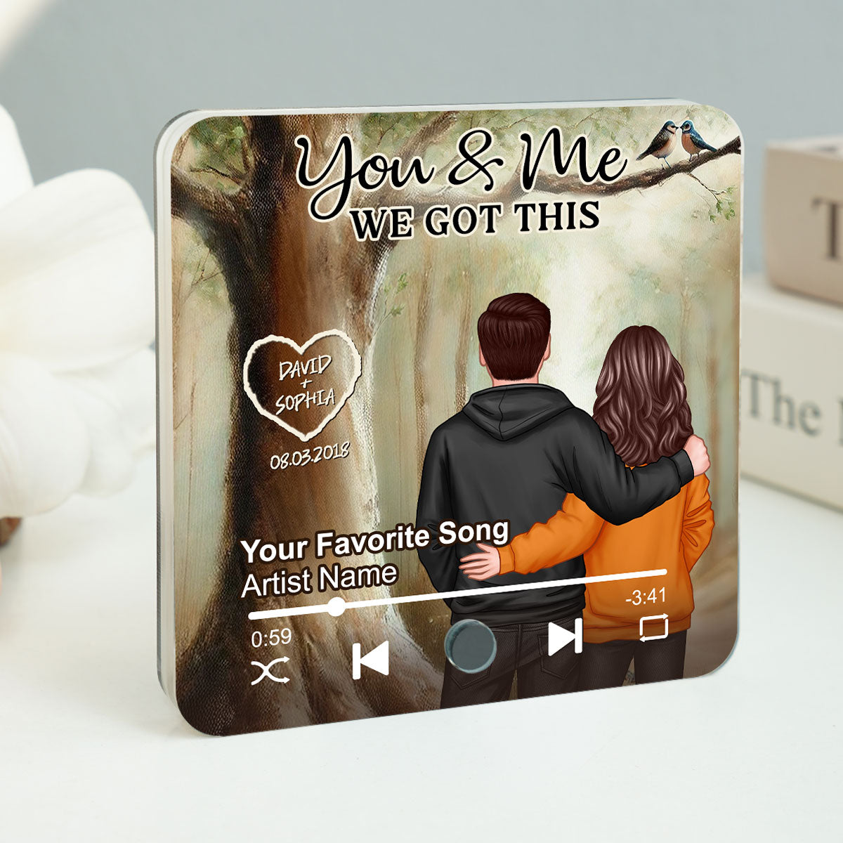 Couple Names Carved On Tree Of Love Personalized Music Fridge Magnet, Heartfelt 2025 Gift For Couple, For Him, For Her, Boyfriend, Girlfriend, Husband, Wife