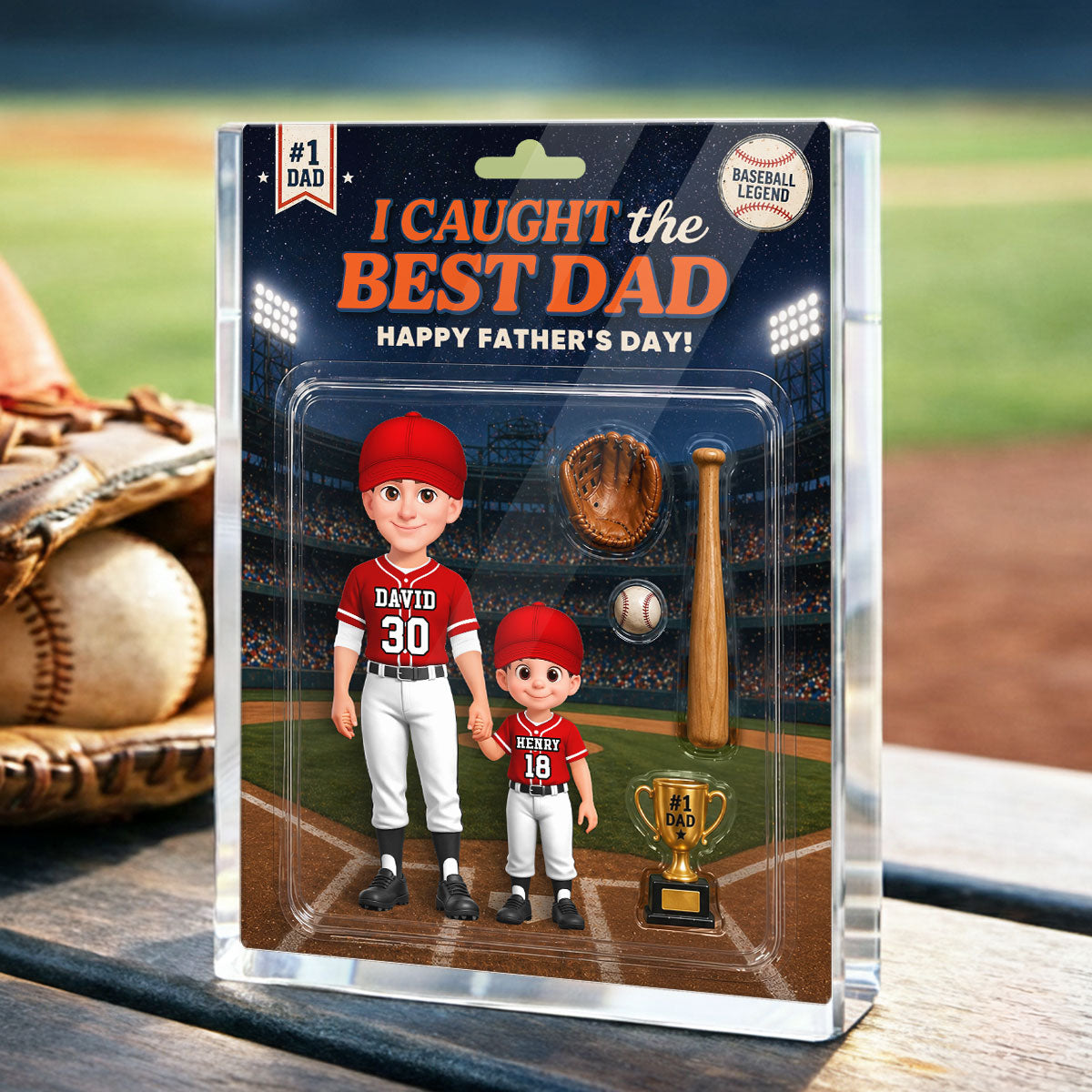 Retro Friday Night Light Baseball We Caught The Best Dad - Personalized Acrylic Block Plaque - Gift For Baseball Dad