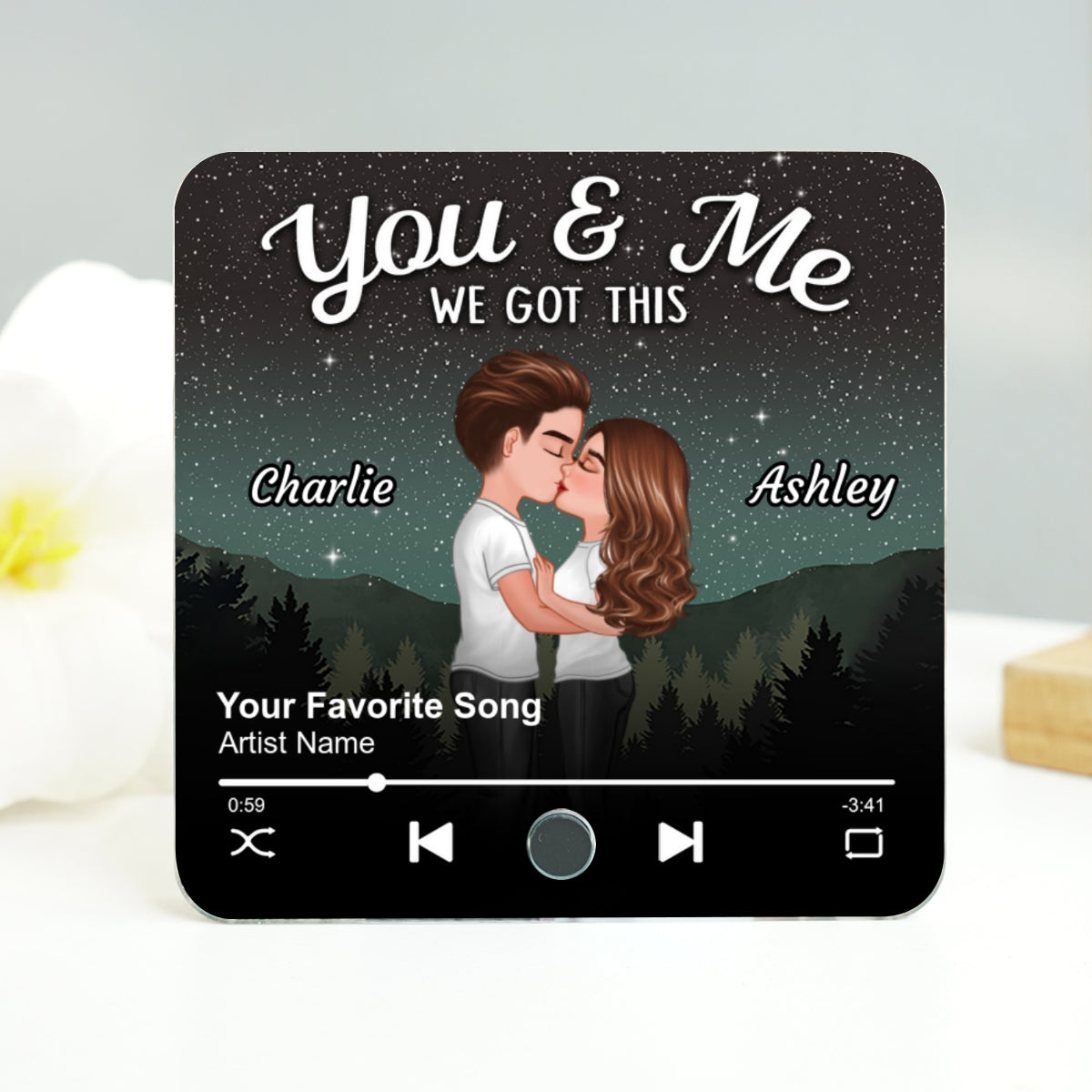 Couple Kissing Under Stars Personalized Music Fridge Magnet, Heartfelt 2025 Gift For Couple, For Him, For Her, Boyfriend, Girlfriend, Husband, Wife
