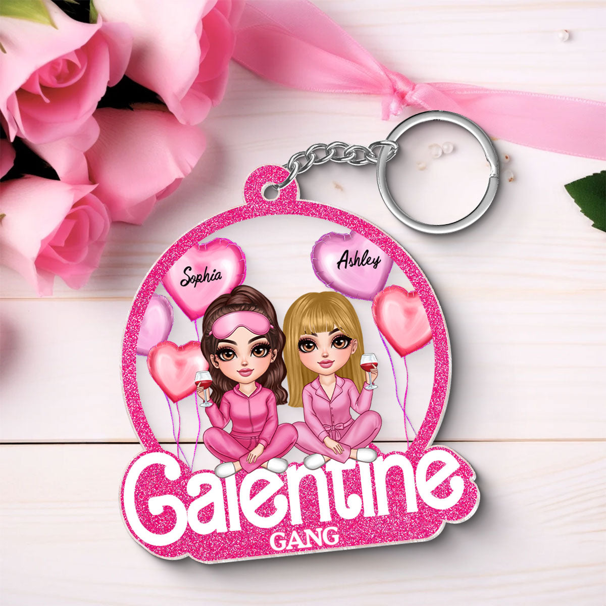 Galentine Gang Partners In Crime Pretty Girls Personalized Acrylic Keychain, Gift, Social Club, Besties Gift