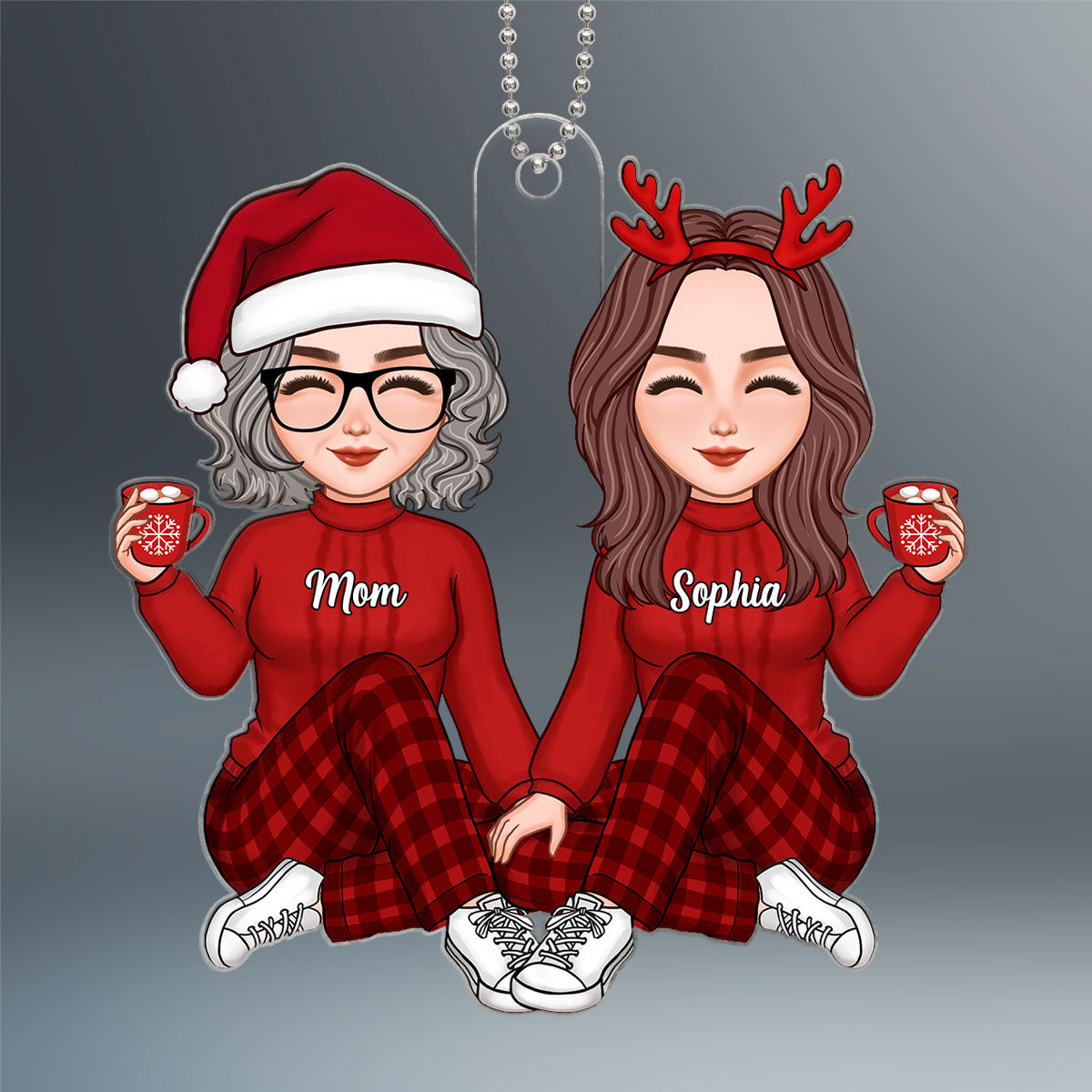 Cute Mom Daughter Sitting Personalized Acrylic Car Hanging Ornament