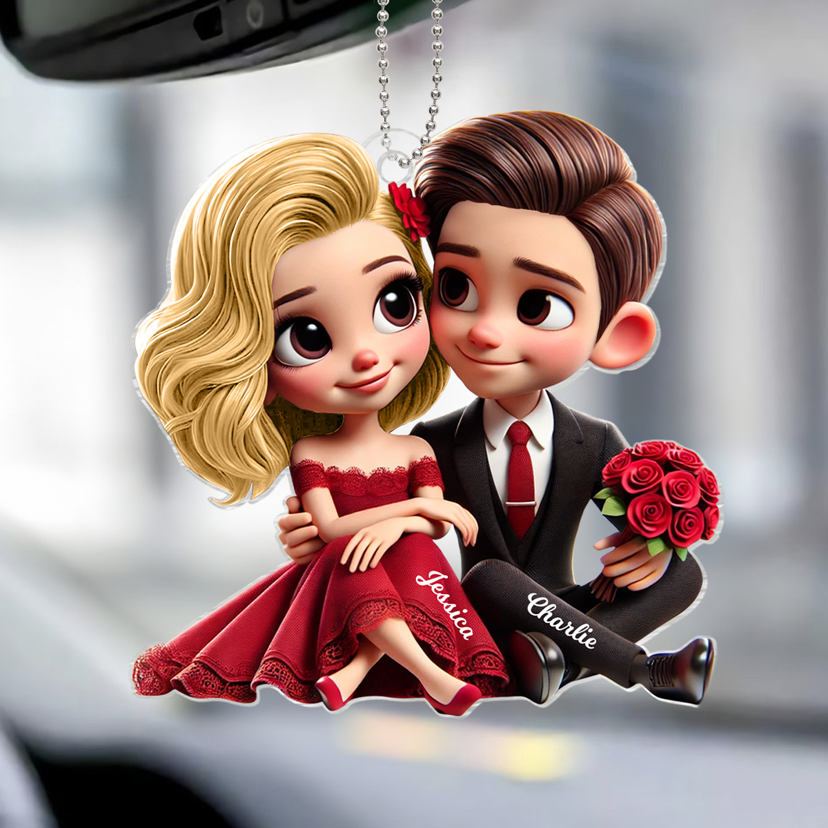 Romantic Elegant Couple Personalized Acrylic Car Hanger, Anniversary Gift for him, Gift for her